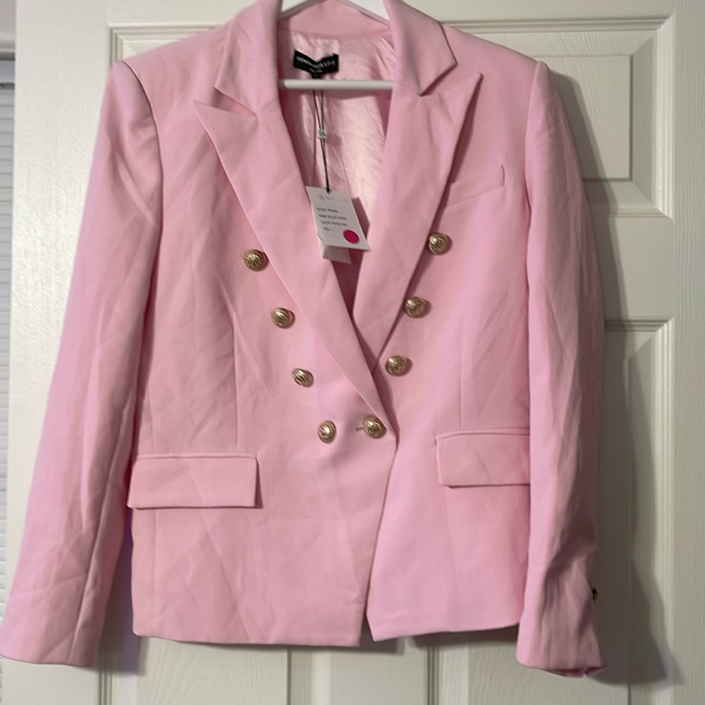 Tailored Pink Blazer with Gold Embossed Buttons, Notch Lapel
